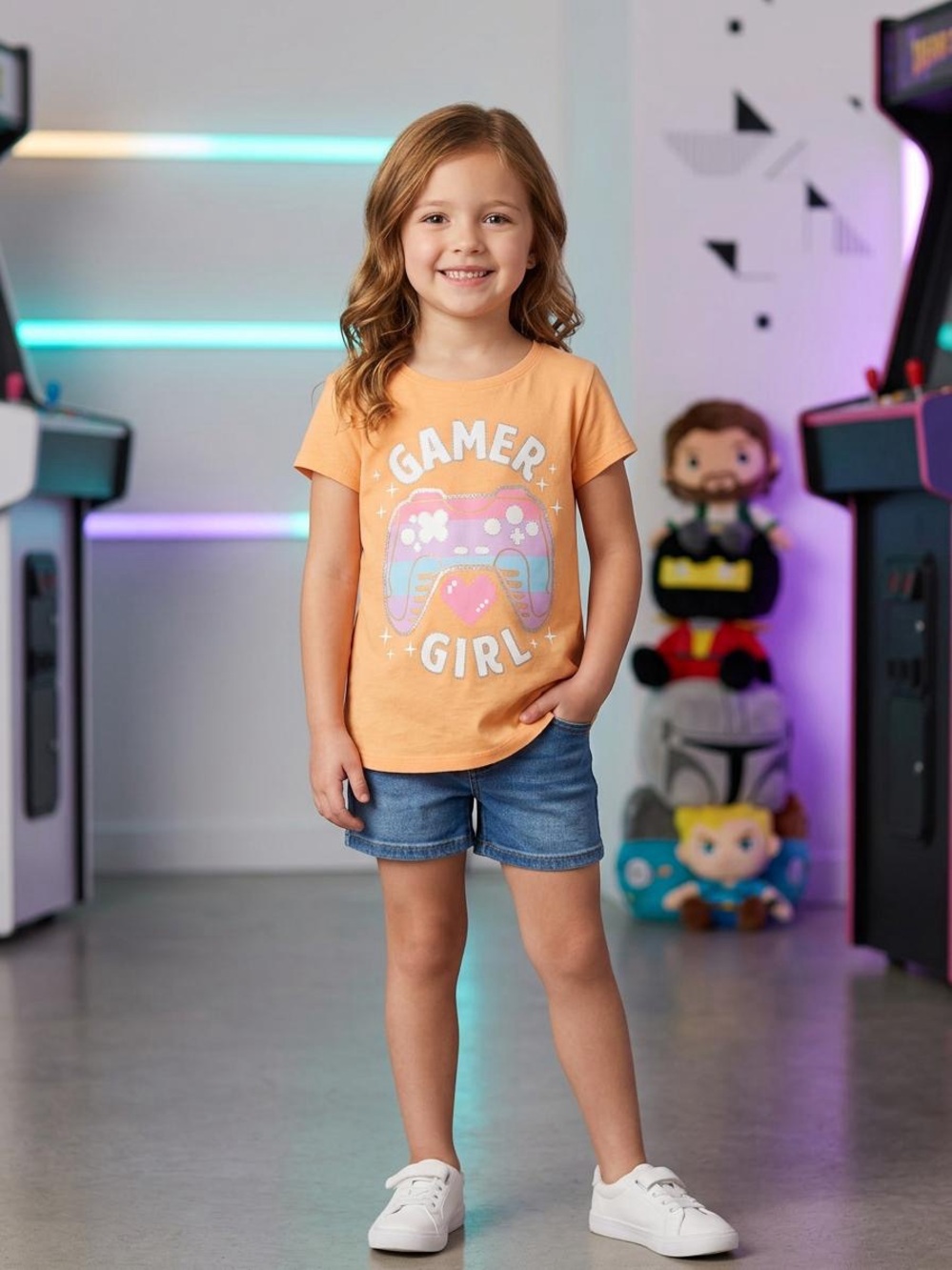 Gamer Girl Orange Short-Sleeve Tee for Kids